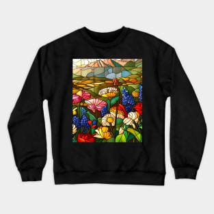 Stained Glass Colorful Mountain Meadow Crewneck Sweatshirt